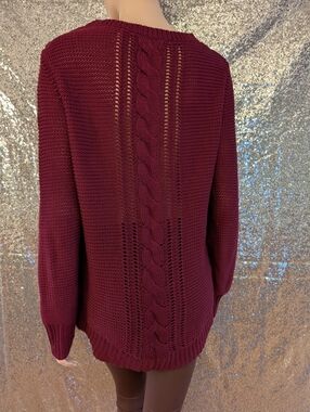 Rusty Burgundy Textured Knit Sweater - Cable Back Detail - Size 12